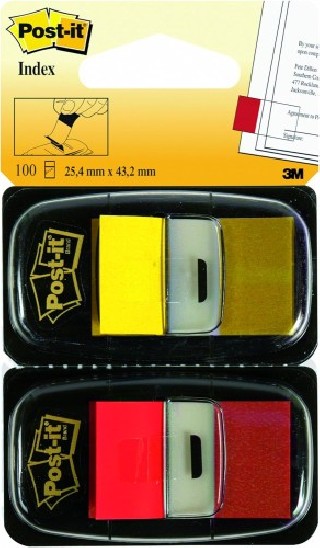 pack 2 dispensadores x 50 marcadores index 25,4x43,2mm colores rojo/amarillo 680-ry2 post-it 7000052