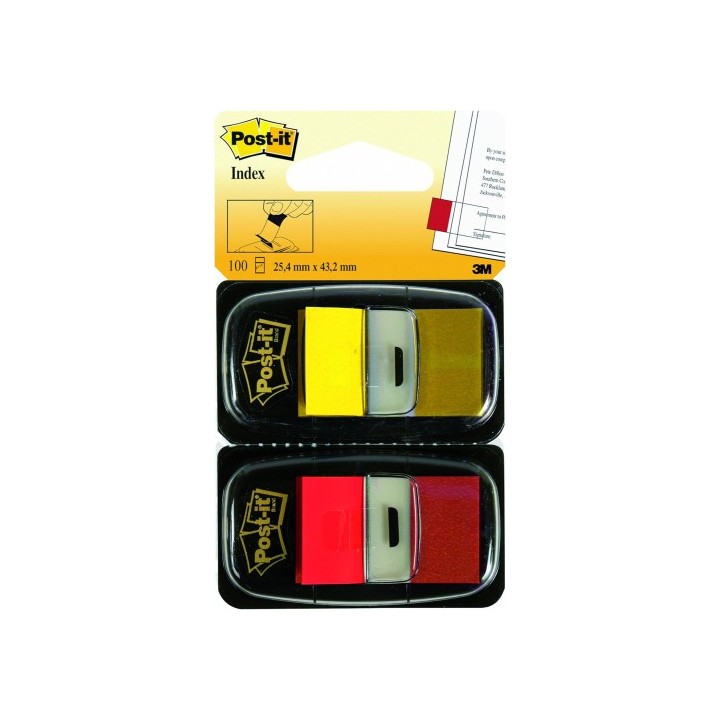 pack 2 dispensadores x 50 marcadores index 25,4x43,2mm colores rojo/amarillo 680-ry2 post-it 7000052