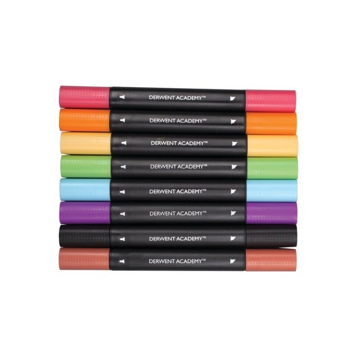 pack de 8 rotuladores de 2 puntas fina y biselada alta calidad colores surtidos derwent 98208