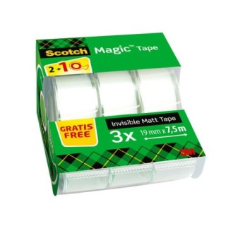 pack 2+1 rollos cinta invisible 19mm x 7,5m magiccon dispensador 8-1975c3 scoth 7100088375