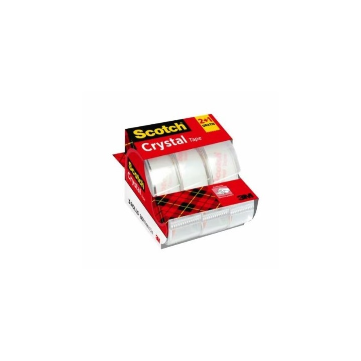 pack 2+1 rollos cinta supertransparente 19mm × 7,5m crystal con dispensador 6-1975c3 scoth 71000884