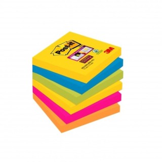 pack 6 blocs 90 hojas notas adhesivas 76x76mm super sticky colores variados 654-6ss-carn post-it 710