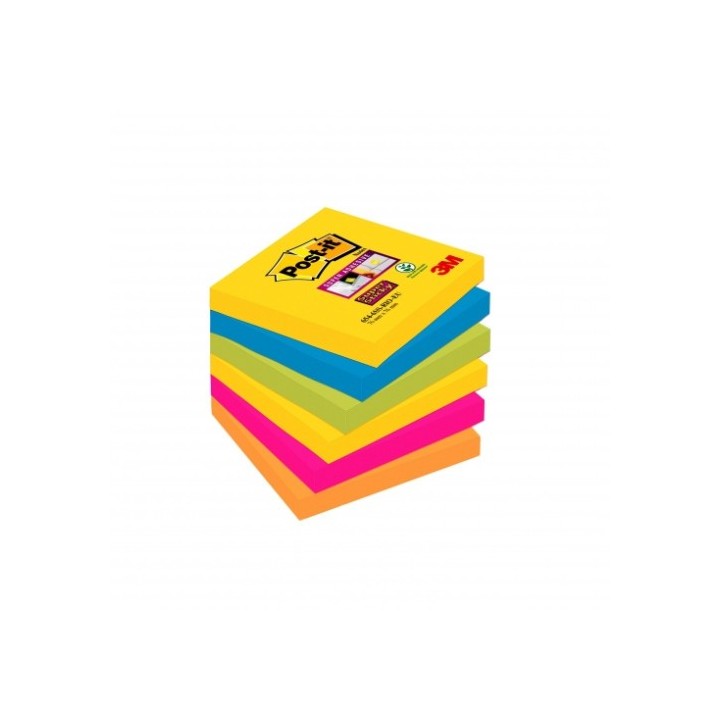 pack 6 blocs 90 hojas notas adhesivas 76x76mm super sticky colores variados 654-6ss-carn post-it 710