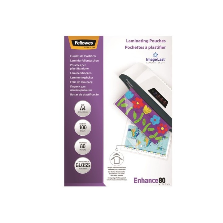 pack 100 bolsas plastificacion 80 micras a4 216x303 fellowes 5306114