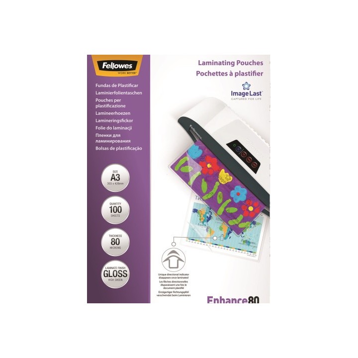 pack 100 bolsas plastificacion 80 micras a3 303x426 fellowes 5306207