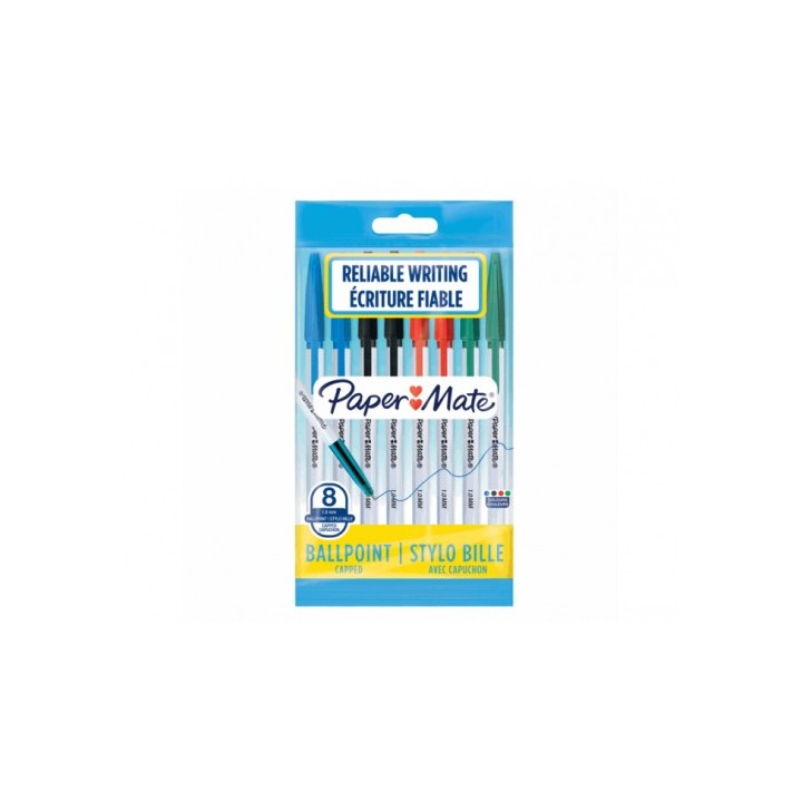 blister 8 boligrafos pm-045 (2 negro+2 azul+2 rojoj+2 verde)