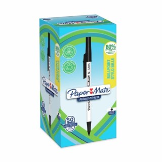 caja 50 boligrafos paper mate kilometrico punta mediana (1,0mm) tinta negra 80% plastico reciclado p