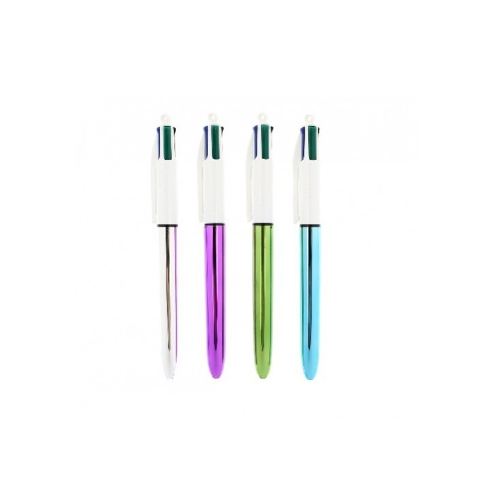 boligrafo 4 colores shine punta fina color plata azul/negro/rojo y verde bic 982873