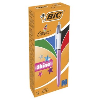 boligrafo de 4 colores shine 1mm con cuerpo rosa metalico bic 982875