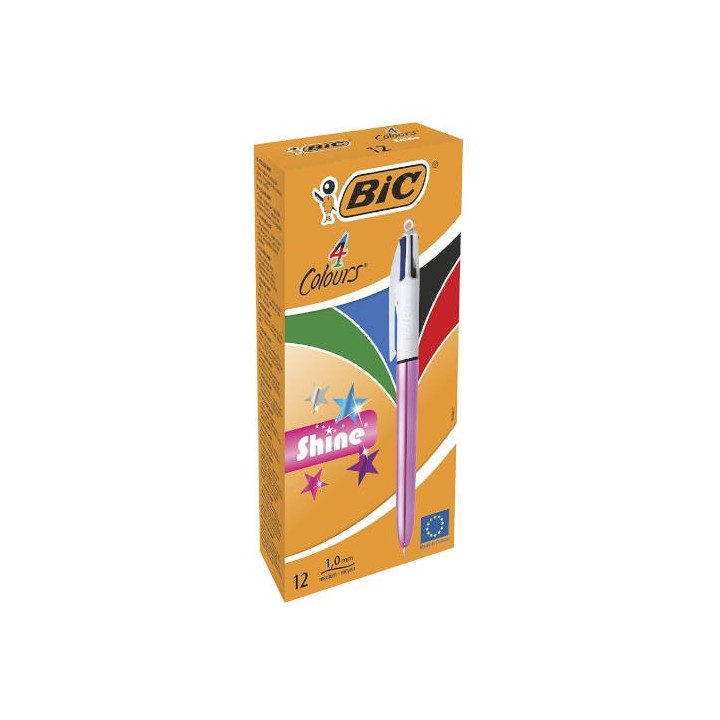 boligrafo de 4 colores shine 1mm con cuerpo rosa metalico bic 982875