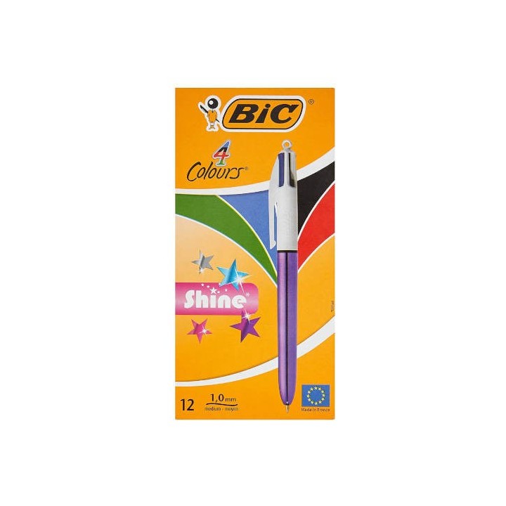 boligrafo de 4 colores shine 1mm con cuerpo purpura metalico bic 982876