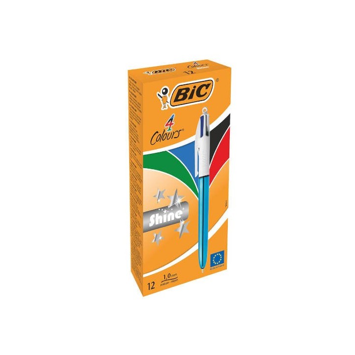 boligrafo de 4 colores shine 1mm con cuerpo azul metalico bic 982874