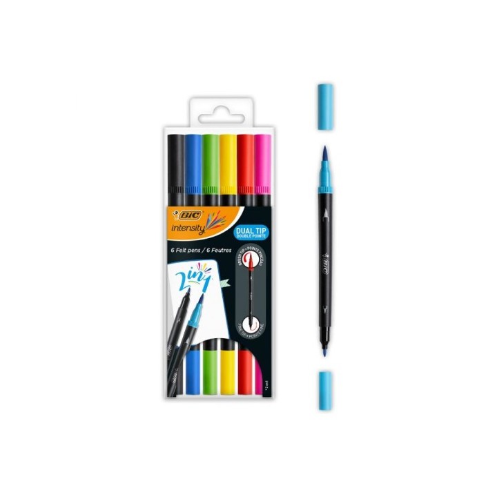 bic intensity dual tip rotulador negro, azul, verde, purpura, rojo, amarillo 6 pieza(s)
