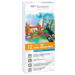 estuche 12 rotuladores doble punta pincel colores primarios tombow abt-12p-1