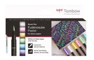 estuche 6 rotuladores base de agua fudenosuke para papel oscuro colores pastel tombow ws-bs-6p
