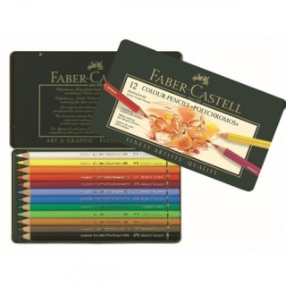 estuche de metal polychromos con 12 lapices de colores surtidos faber castell 110012
