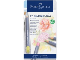 estuche metalico con 12 lapices de colores pastel acuarelables goldfaber. faber castell 114622