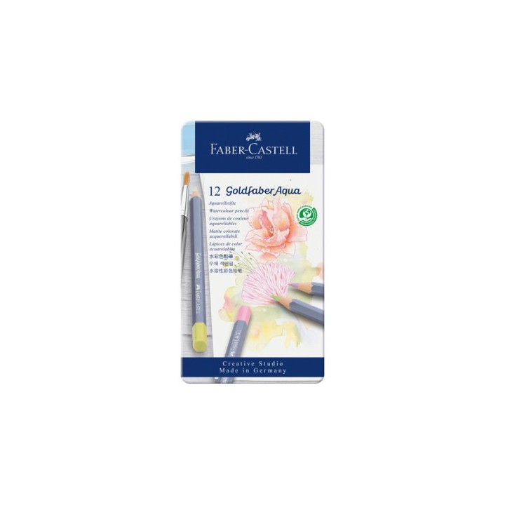 estuche metalico con 12 lapices de colores pastel acuarelables goldfaber. faber castell 114622