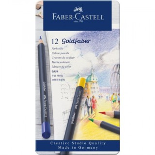 estuche de metal con 12 lapices de colores goldfaber. faber castell 114712