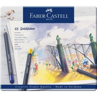 estuche de metal con 48 lapices de colores goldfaber. faber castell 114748