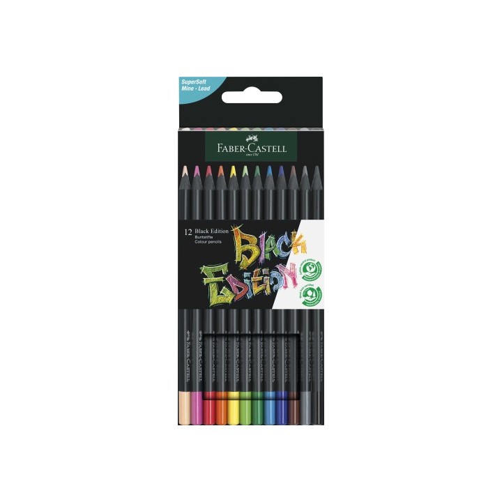 estuche 12 lapices de colores black edition. faber castell 116412