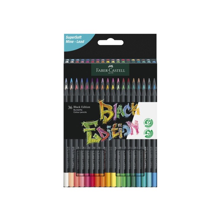 estuche 36 lapices de colores black edition. faber castell 116436