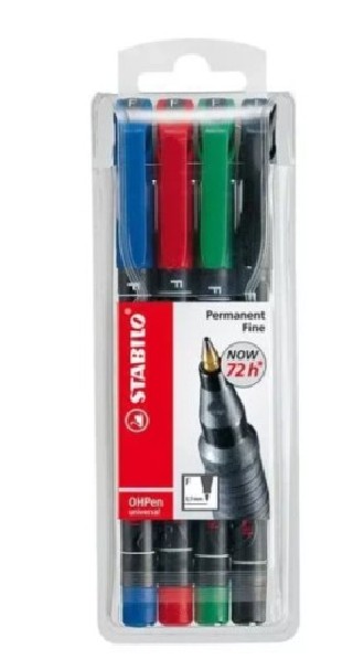 estuche 4 marcadores permanente p.superfina surtido ohpen universal 0,4mm. stabilo 841/4
