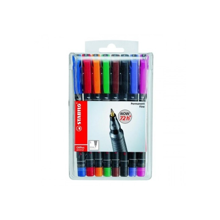 estuche 8 marcadores permanente p.superfina surtido ohpen universal 0,4mm. stabilo 841/8