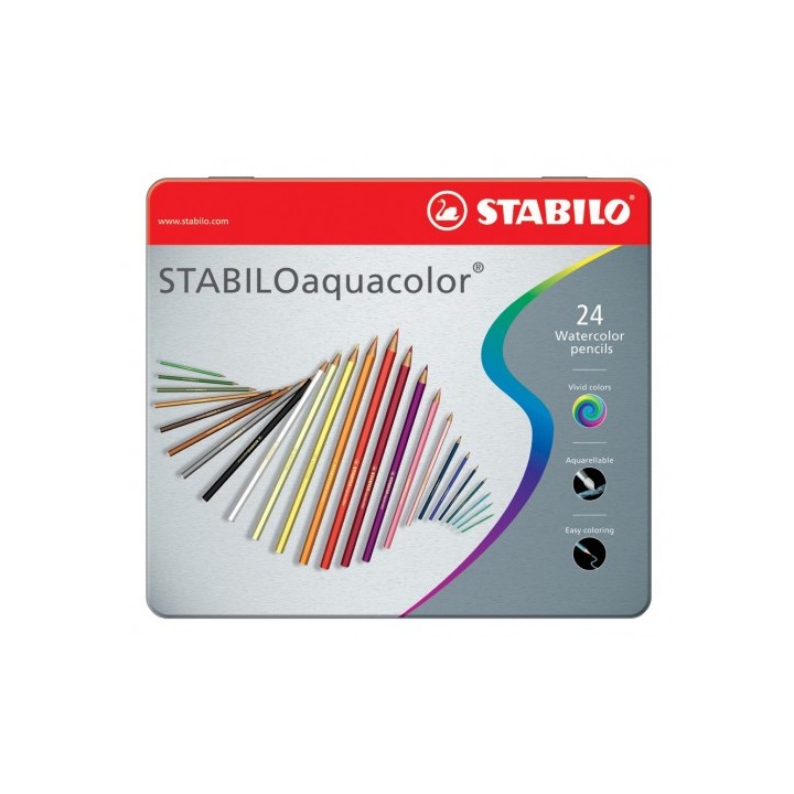estuche de metal 24 lapices punta 2,8mm. aquacolor surtidos stabilo 1624-5