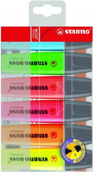 estuche 6 marcadores fluorescentes boss trazo 2/5mm. surtidos stabilo 70/6