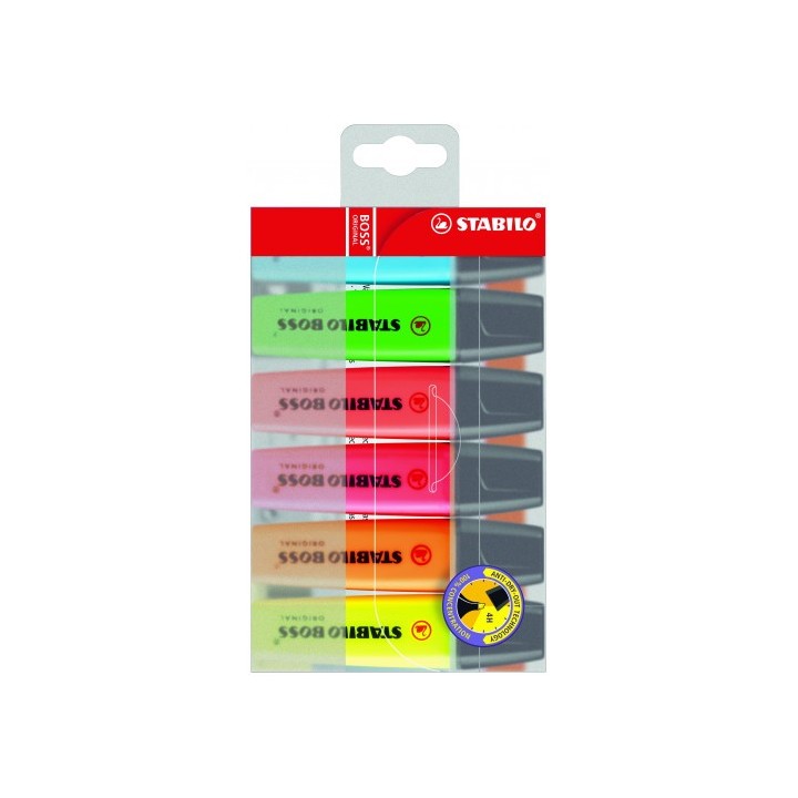 estuche 6 marcadores fluorescentes boss trazo 2/5mm. surtidos stabilo 70/6