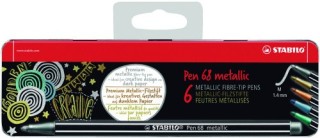 estuche de metal 6 unidades colores metalicos punta media 1,4mm. pen 68 con colgador stabilo 6806/8-