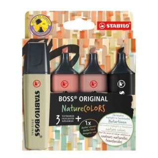 stabilo boss original naturecolors marcador 4 pieza(s) punta de cincel negro, bronce, marron, verde