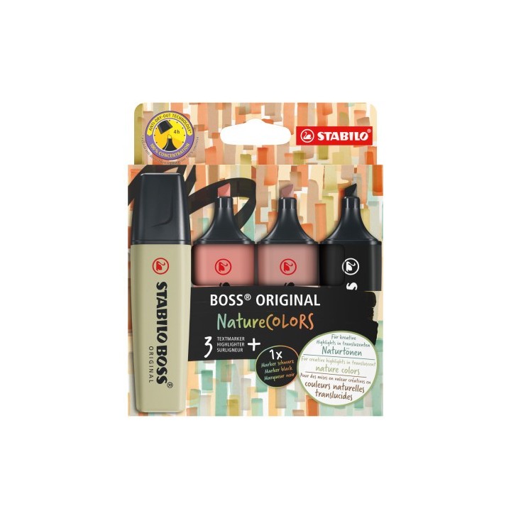 stabilo boss original naturecolors marcador 4 pieza(s) punta de cincel negro, bronce, marron, verde