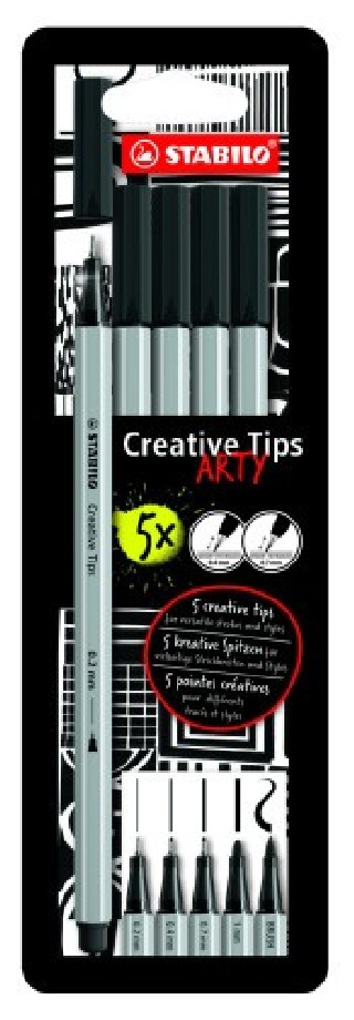 estuche rotuladores creative tips arty con 5 puntas diferentes en color negro stabilo 89/5-1-20