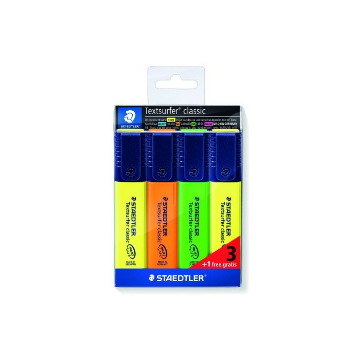 estuche 3 + 1regalo marcadores fluorescente classic 364 textsurfer staedtler 364-s wp4p