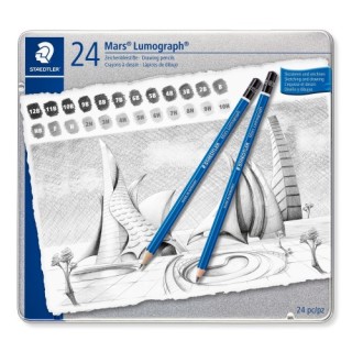 estuche de metal con 24 lapices, graduaciones staedtler 100 g24