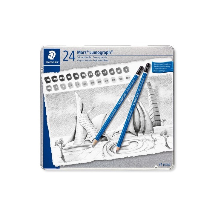 estuche de metal con 24 lapices, graduaciones staedtler 100 g24