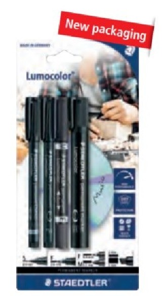 blister 4 lumocolor permanent 60 bk, surtido staedtler 60 bk