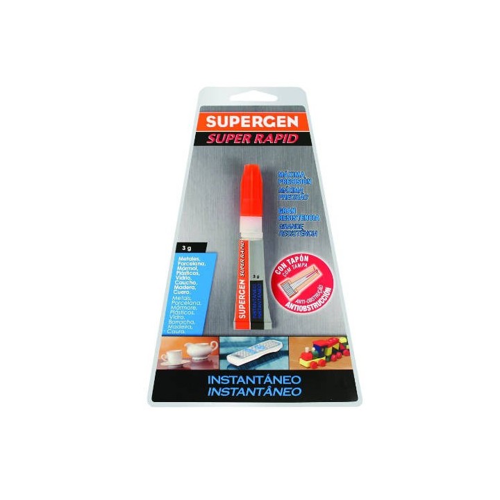 adhesivo instantaneo superrapid transparente en tubo 3gr. supergen 62603-00000-00