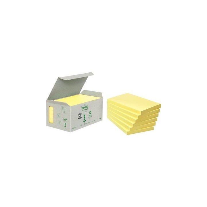 pack 6 blocs 100 hojas notas recicladas adhesivas 76x127mm canary yellow caja carton 655-1b post-it