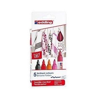pack 5 marcadores textiles. colores calidos. edding 4500-5-s-999