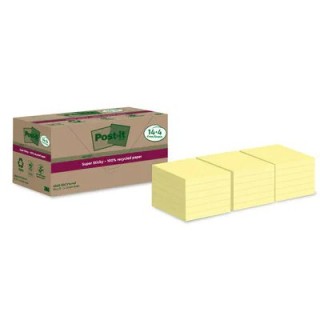 pack 14+4 blocs 90 hojas notas recicladas adhesivas 76x76mm super sticky amarillo pastel 654 rsscy14