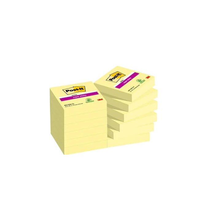 pack 12 blocs 90 hojas notas adhesivas 47,6x47,6mm super sticky canary yellow caja carton 622-12sscy