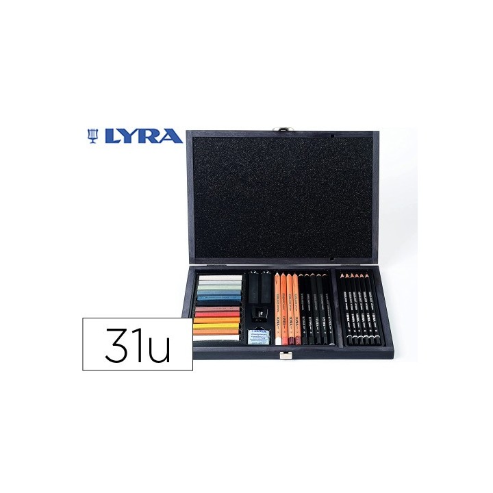 set dibujo caja de madera 31 uds. lyra l2054002