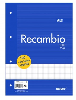 recambio a4 100+20 hojas 90g q4x4 4 taladros ancor 061222