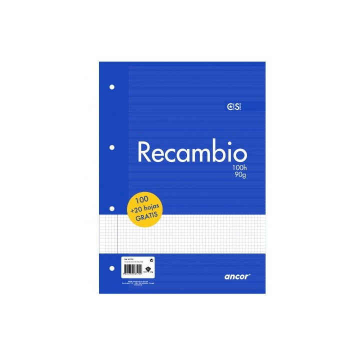 recambio a4 100+20 hojas 90g q4x4 4 taladros ancor 061222