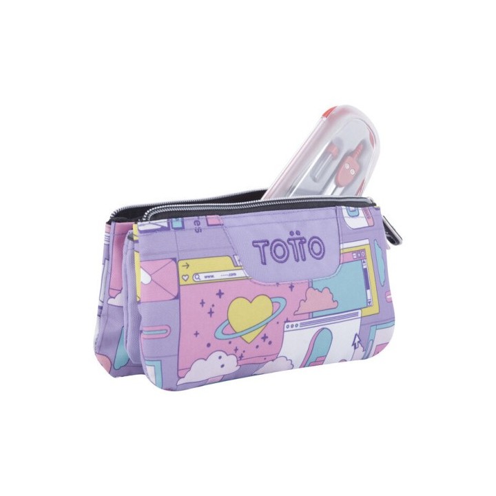 estuche escolar tres compartimentos morado ciber - tablero totto ac52eco012-2210z-2qi