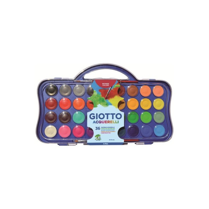 estuche 36 acuarelas 30 mm + 2 pinceles giotto f353600