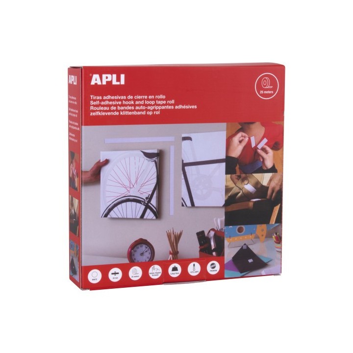 dispensador 25m cinta adhesiva tipo velcro color blanco 20 mm apli 14903